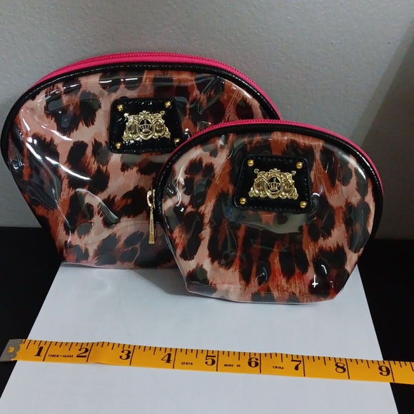 Juicy couture 2pc Cosmetic bag Pink & Loepard print - Picture 2 of 7